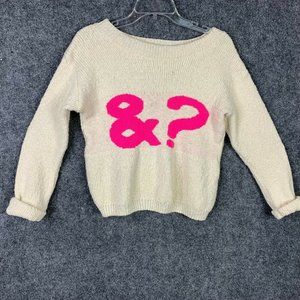 Whisper Sweater Women M Cropped Ivory Knit In Graphic Long Sleeve with Cuff